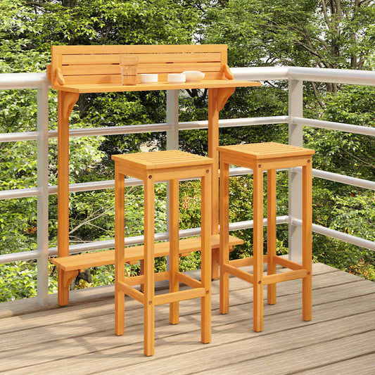 3 Piece Balcony Bar Set Solid Acacia Wood