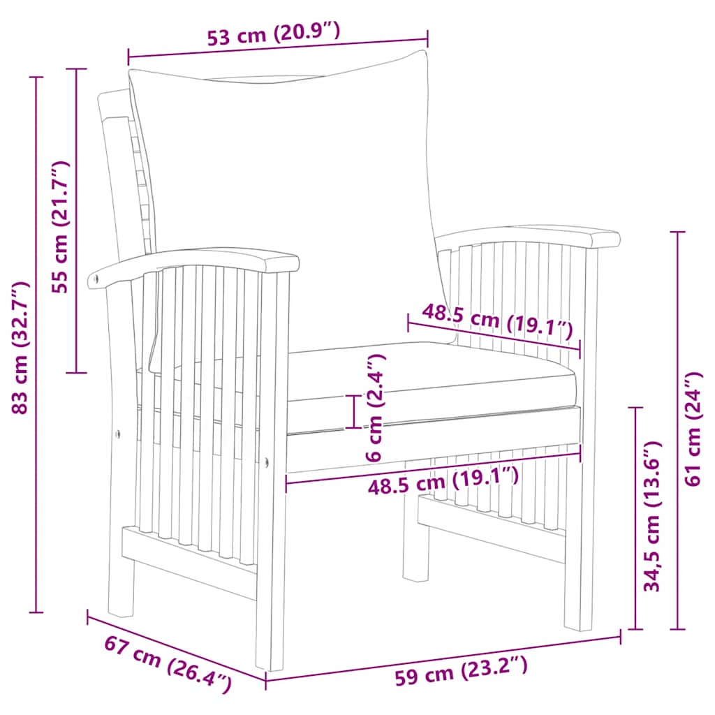 Patio Chairs with Cushions 2 pcs Solid Acacia Wood
