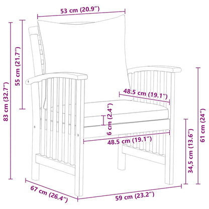 Patio Chairs with Cushions 2 pcs Solid Acacia Wood