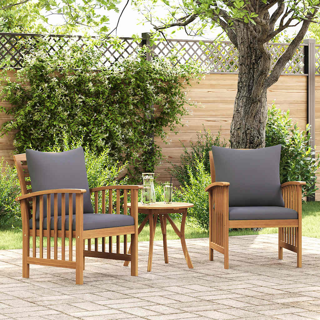 Patio Chairs with Cushions 2 pcs Solid Acacia Wood