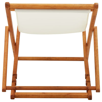 Folding Beach Chair Eucalyptus Wood and Fabric Cream White