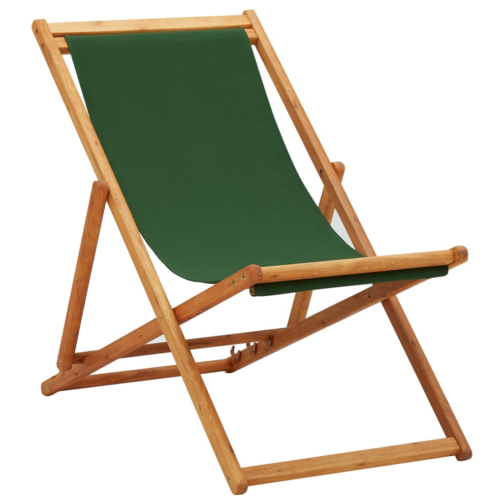 Folding Beach Chair Eucalyptus Wood and Fabric Green