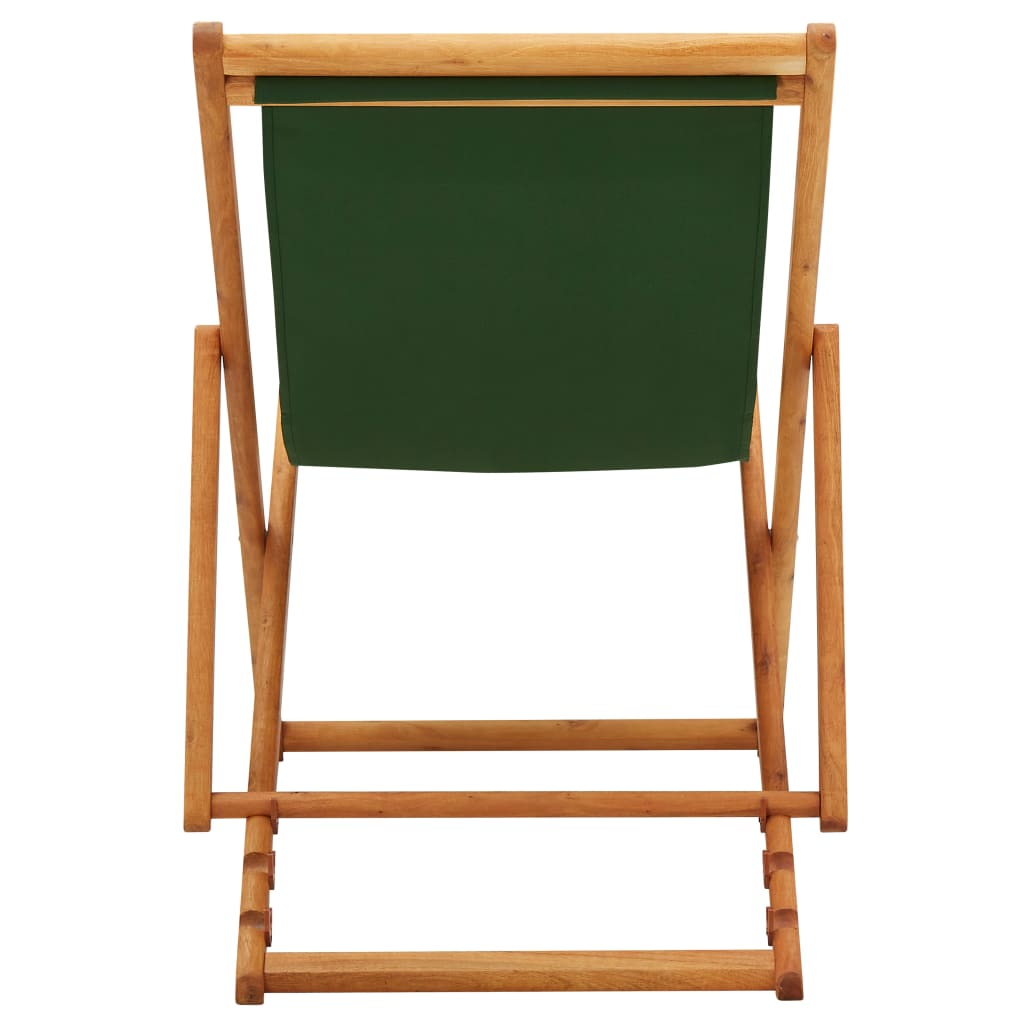 Folding Beach Chair Eucalyptus Wood and Fabric Green