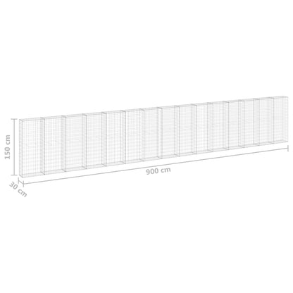 Gabion Wall with Covers Galvanised Steel 900x30x150 cm