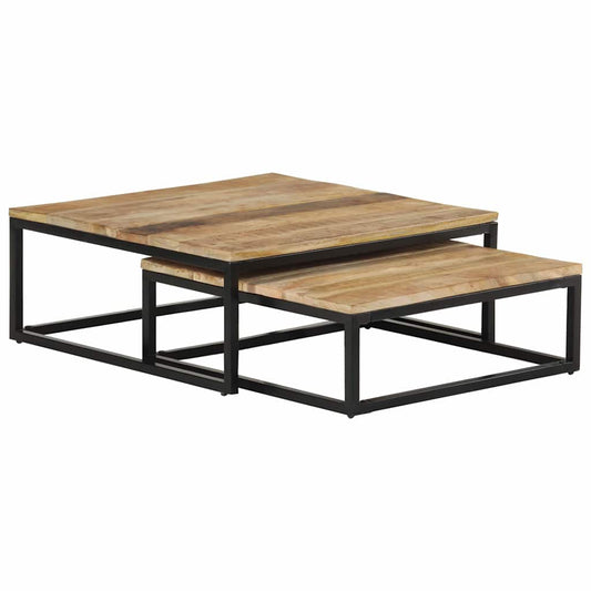 Coffee Table | Set of 2 | Natural Mango Wood, Black