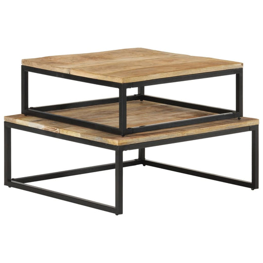 Coffee Table | Set of 2 | Natural Mango Wood, Black