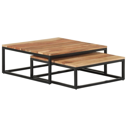 Coffee Table | Set of 2 | Natural wood finish and black iron