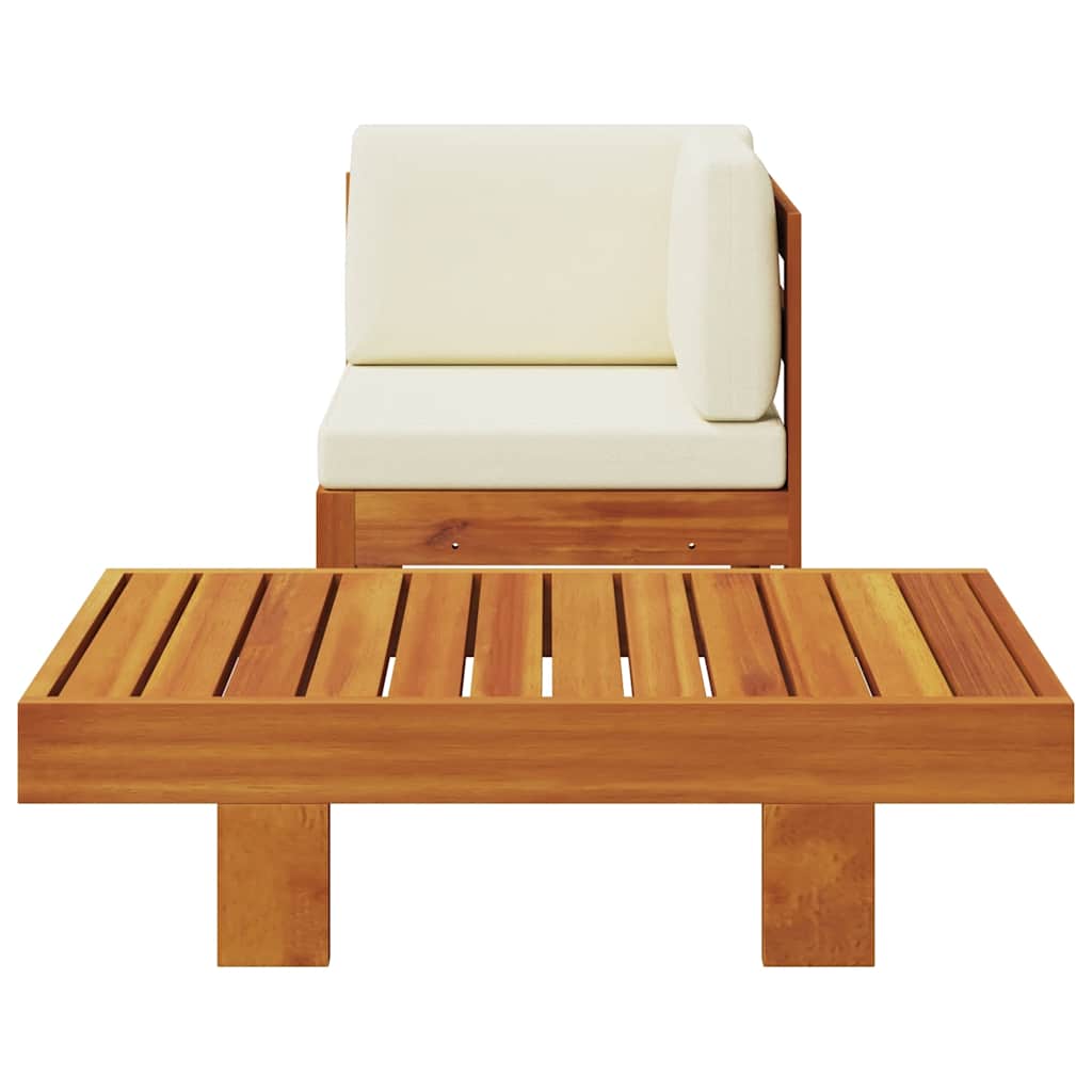2 Piece Patio Lounge Set with Cream White Cushions Acacia Wood