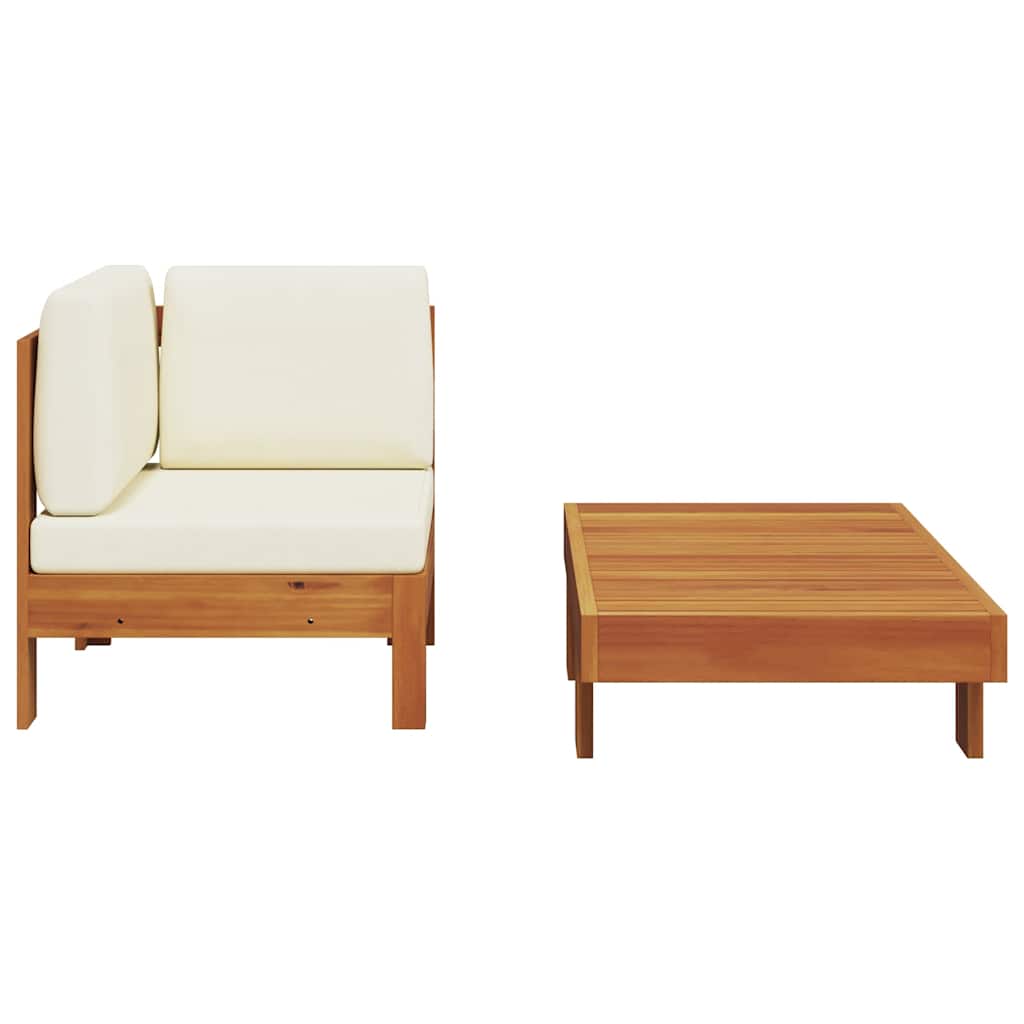 2 Piece Patio Lounge Set with Cream White Cushions Acacia Wood