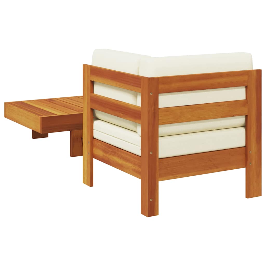 2 Piece Patio Lounge Set with Cream White Cushions Acacia Wood