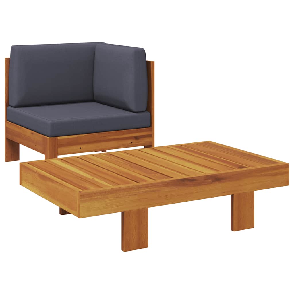 2 Piece Patio Lounge Set with Dark Gray Cushions Acacia Wood