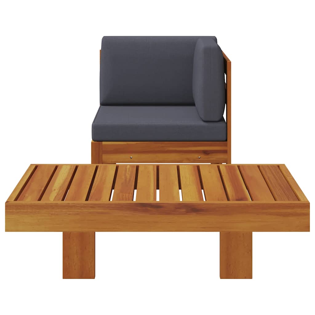 2 Piece Patio Lounge Set with Dark Gray Cushions Acacia Wood