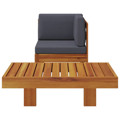 2 Piece Patio Lounge Set with Dark Gray Cushions Acacia Wood