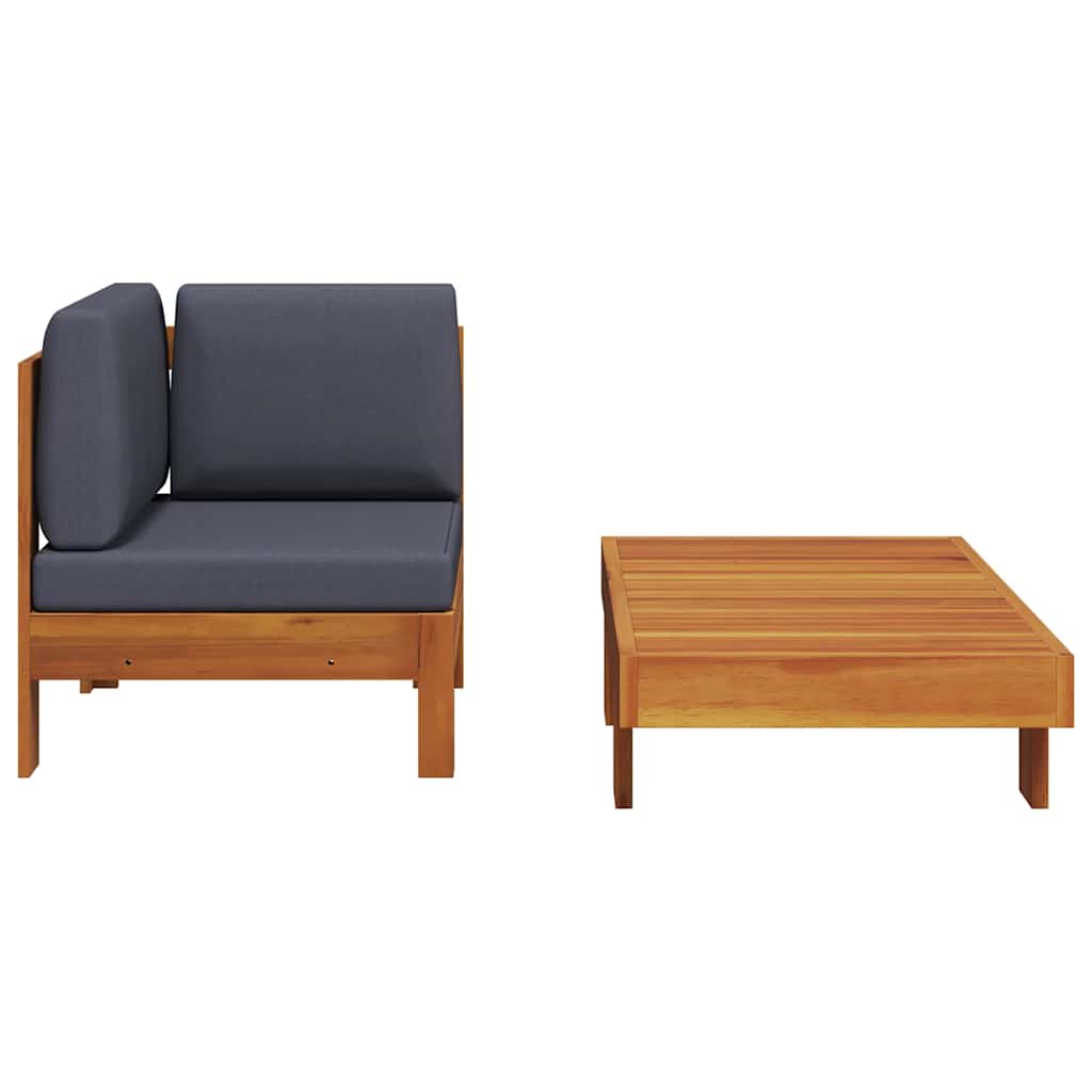 2 Piece Patio Lounge Set with Dark Gray Cushions Acacia Wood
