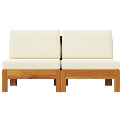 Middle Sofas 2 pcs with Cream White Cushions Solid Acacia Wood