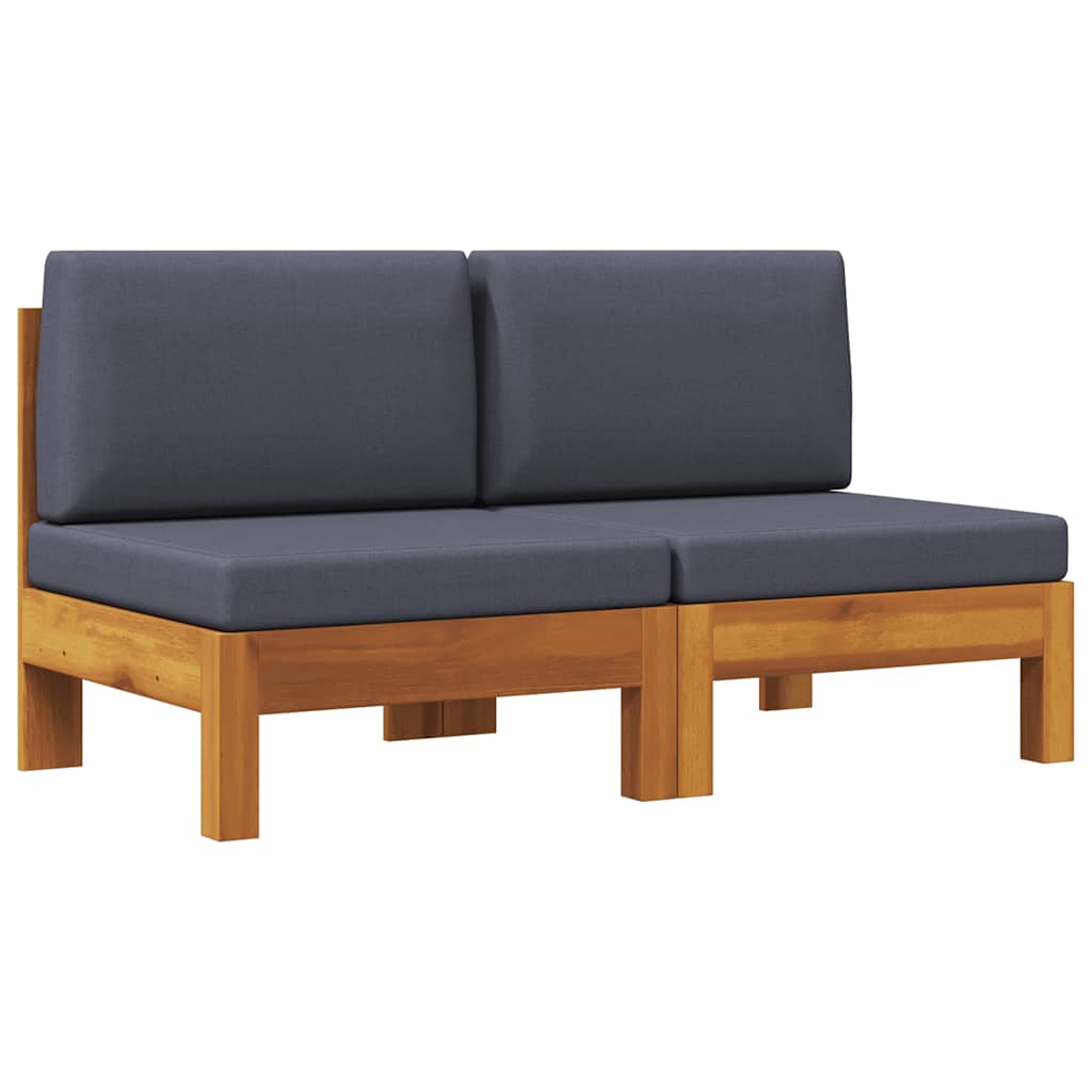 Middle Sofas 2 pcs with Dark Gray Cushions Solid Acacia Wood