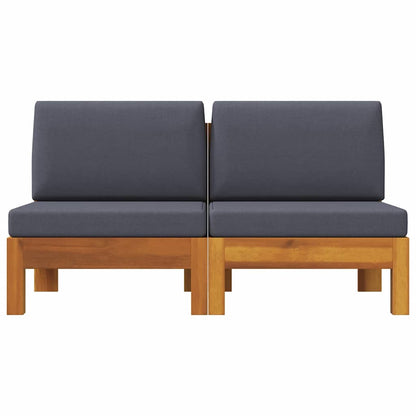 Middle Sofas 2 pcs with Dark Gray Cushions Solid Acacia Wood