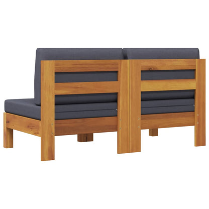 Middle Sofas 2 pcs with Dark Gray Cushions Solid Acacia Wood