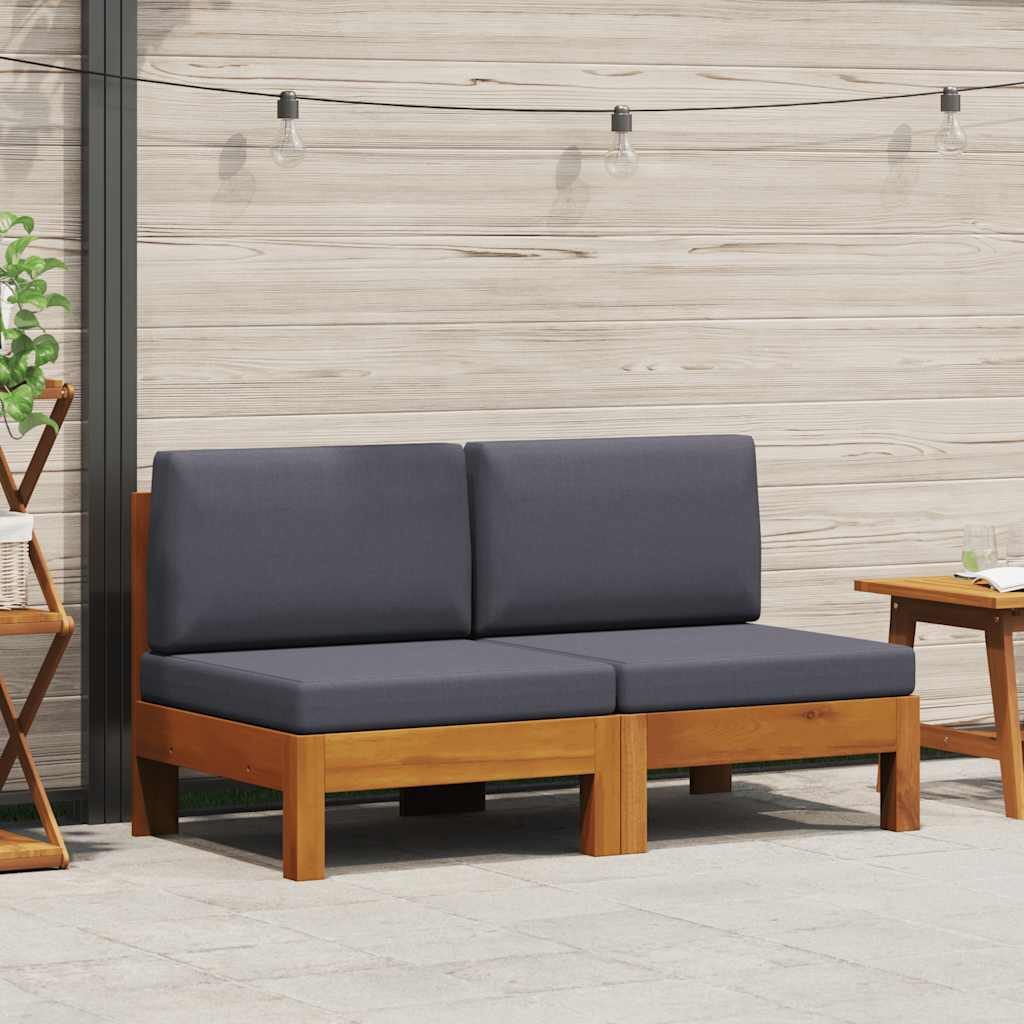 Middle Sofas 2 pcs with Dark Gray Cushions Solid Acacia Wood
