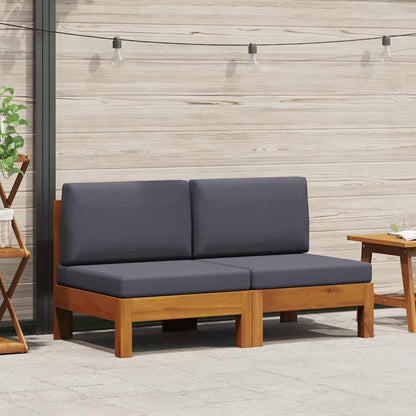 Middle Sofas 2 pcs with Dark Gray Cushions Solid Acacia Wood