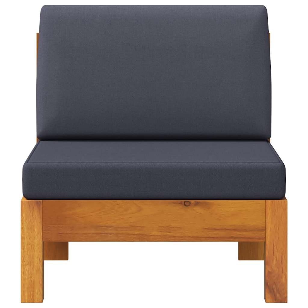 Middle Sofa with Dark Gray Cushions Solid Acacia Wood