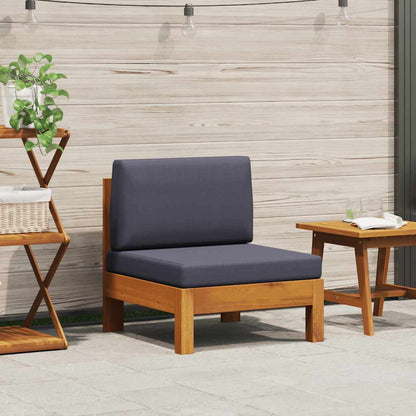Middle Sofa with Dark Gray Cushions Solid Acacia Wood