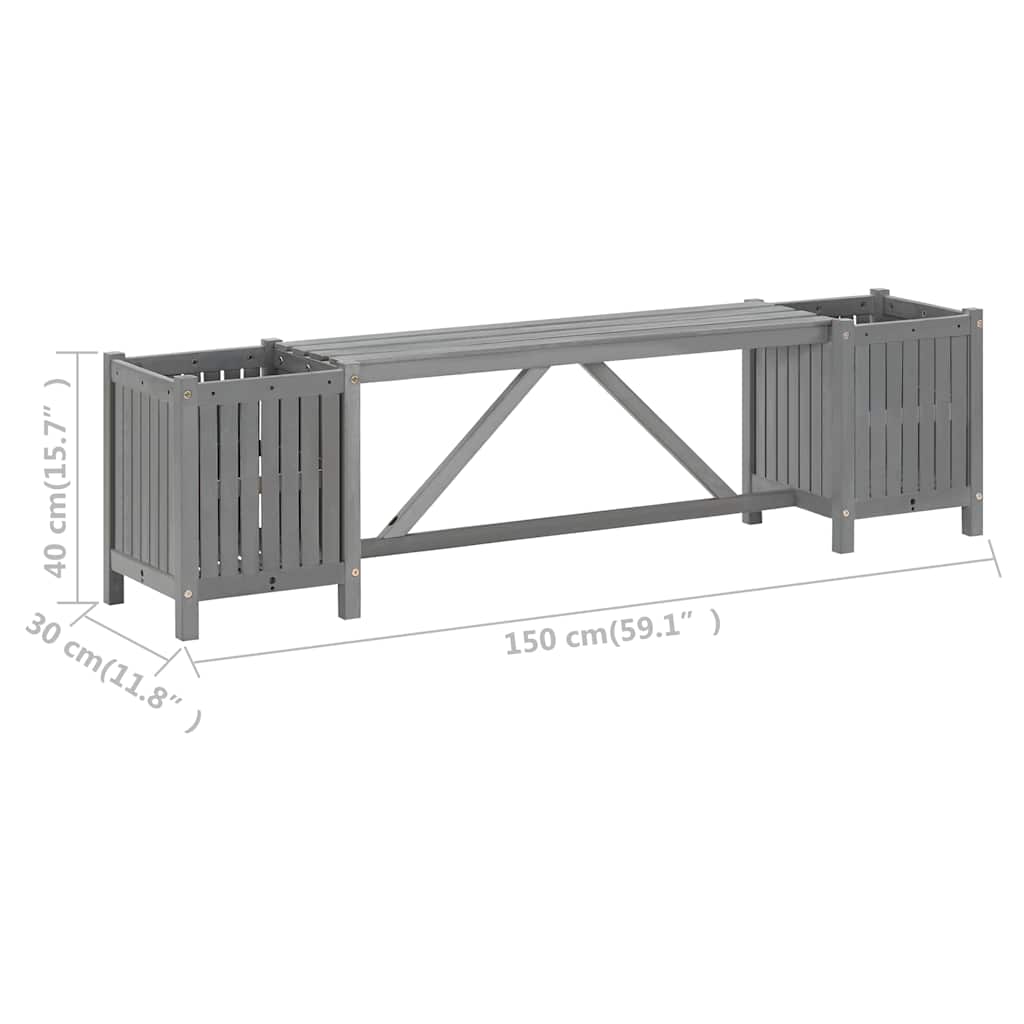 Garden Bench | Grey | Solid acacia wood | 150 cm | Planters