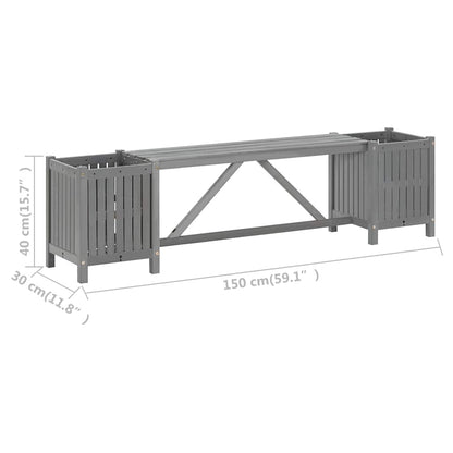 Garden Bench | Grey | Solid acacia wood | 150 cm | Planters