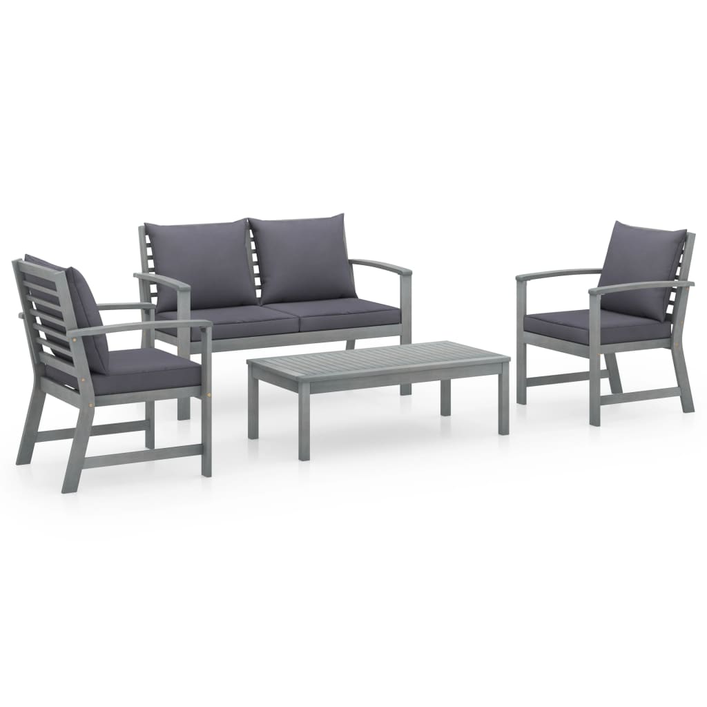 4 Piece Patio Lounge Set with Cushions Solid Acacia Wood