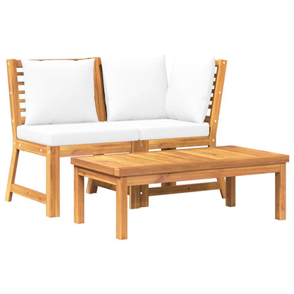 3 Piece Patio Lounge Set with Cream Cushion Solid Acacia Wood