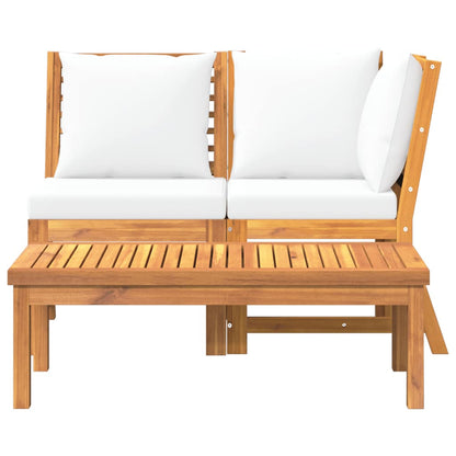 3 Piece Patio Lounge Set with Cream Cushion Solid Acacia Wood