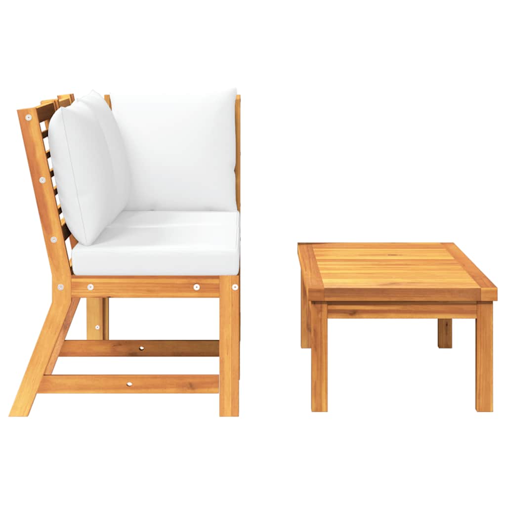 3 Piece Patio Lounge Set with Cream Cushion Solid Acacia Wood