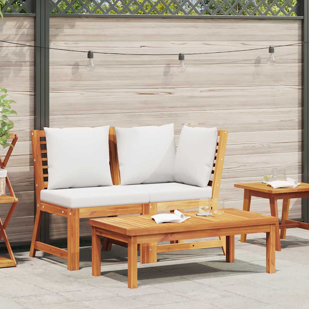 3 Piece Patio Lounge Set with Cream Cushion Solid Acacia Wood