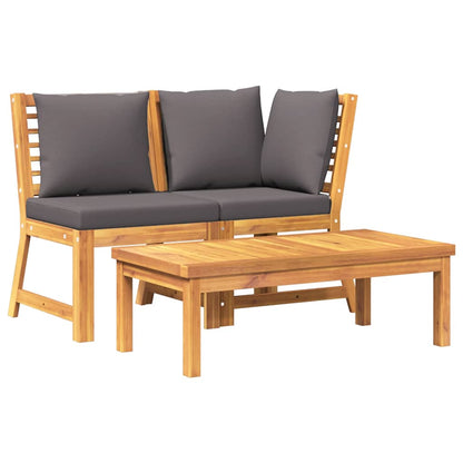 3 Piece Patio Lounge Set with Dark Gray Cushion Solid Acacia Wood