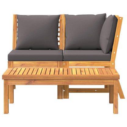 3 Piece Patio Lounge Set with Dark Gray Cushion Solid Acacia Wood
