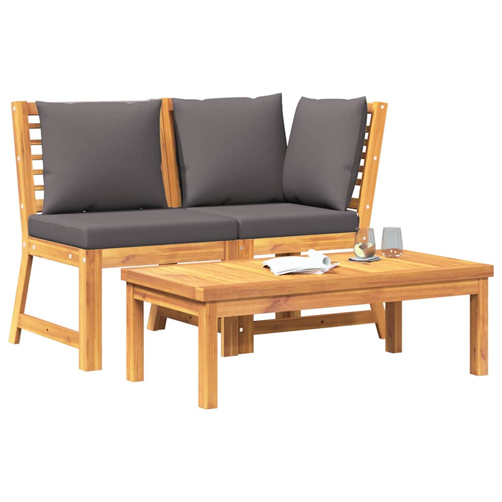 3 Piece Patio Lounge Set with Dark Gray Cushion Solid Acacia Wood