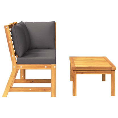3 Piece Patio Lounge Set with Dark Gray Cushion Solid Acacia Wood