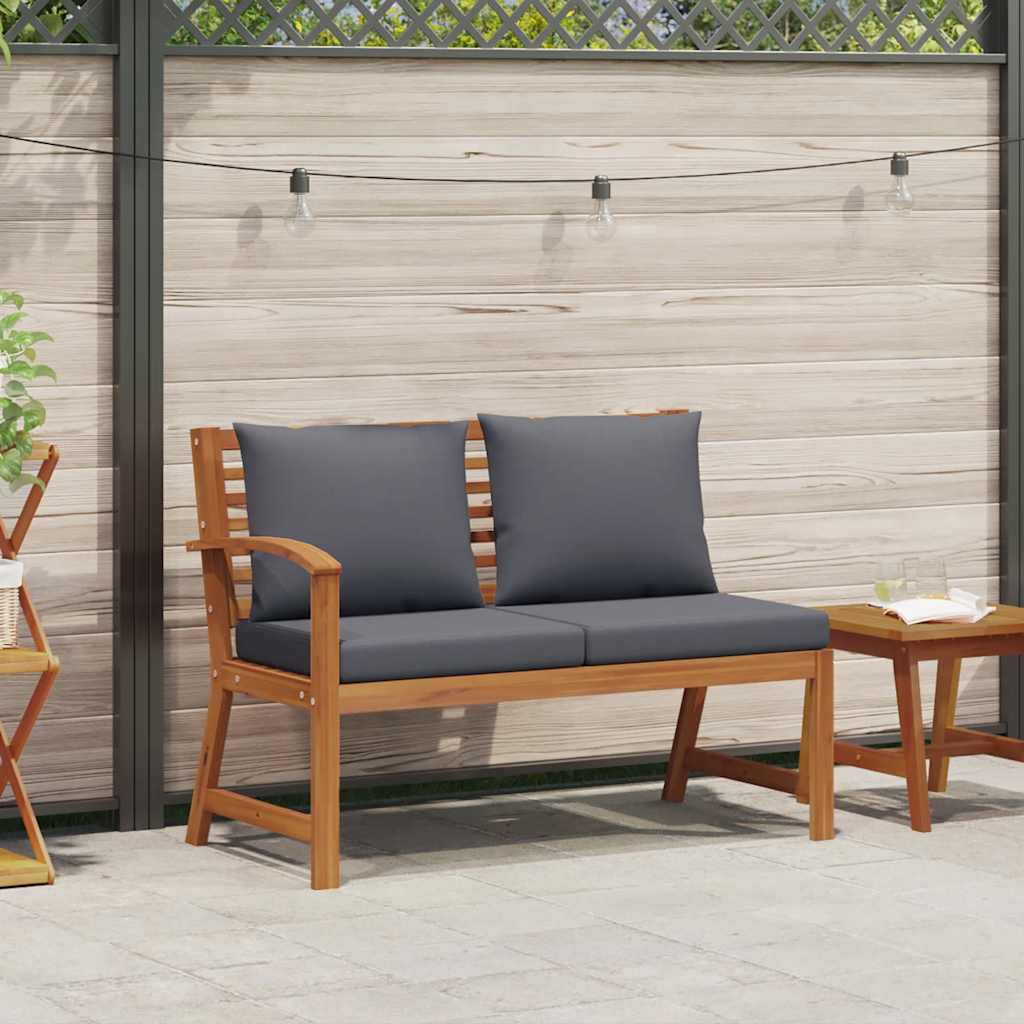 Patio Bench 45.1" with Dark Gray Cushion Solid Acacia Wood