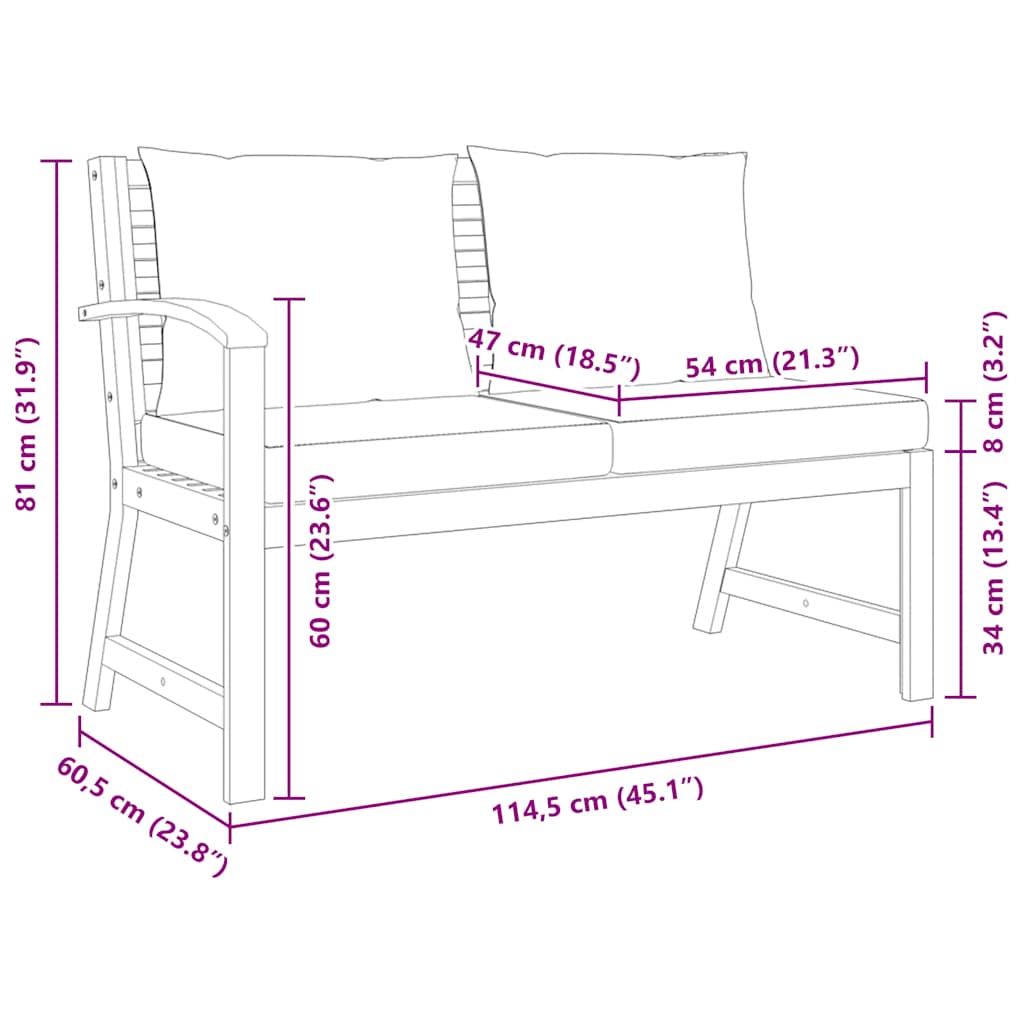 Patio Bench 45.1" with Dark Gray Cushion Solid Acacia Wood