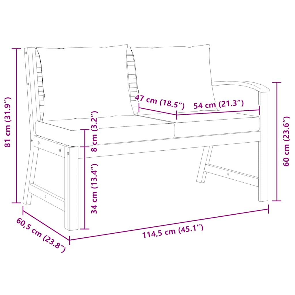 Patio Bench 45.1" with Cream Cushion Solid Acacia Wood