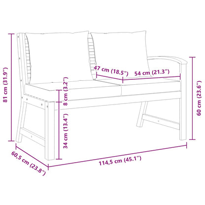 Patio Bench 45.1" with Cream Cushion Solid Acacia Wood