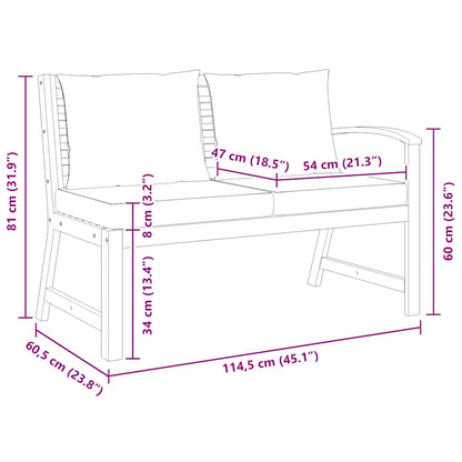 Patio Bench 45.1" with Dark Gray Cushion Solid Acacia Wood