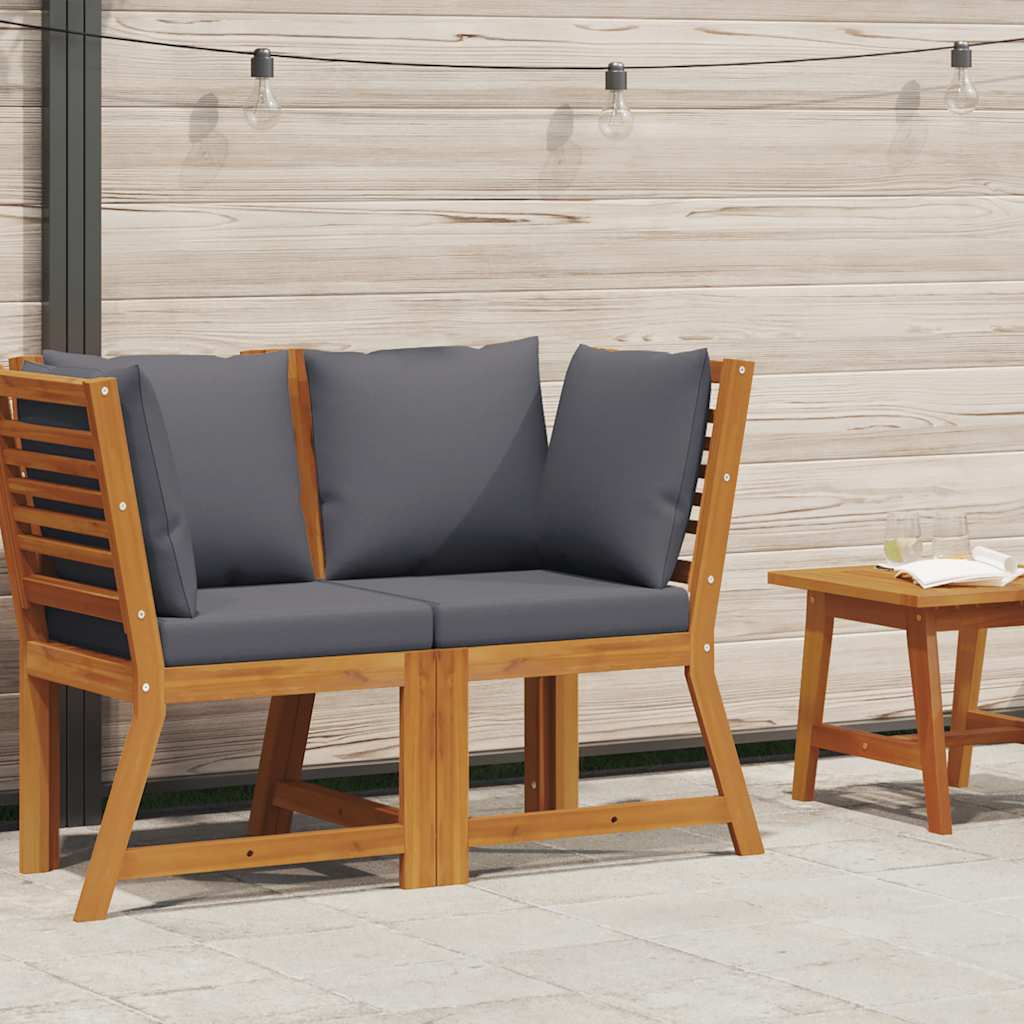 Sectional Corner Sofa with Dark Gray Cushion Solid Acacia Wood