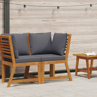 Sectional Corner Sofa with Dark Gray Cushion Solid Acacia Wood