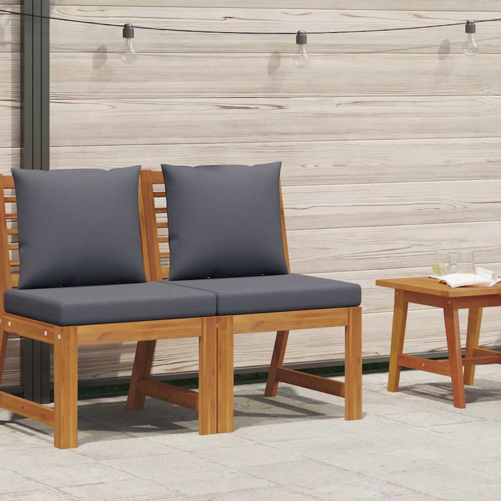 Sectional Middle Sofa with Dark Gray Cushion Solid Acacia Wood