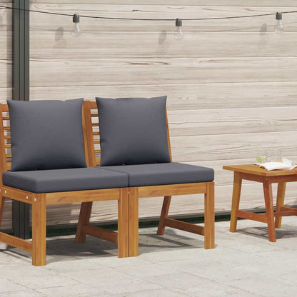 Sectional Middle Sofa with Dark Gray Cushion Solid Acacia Wood