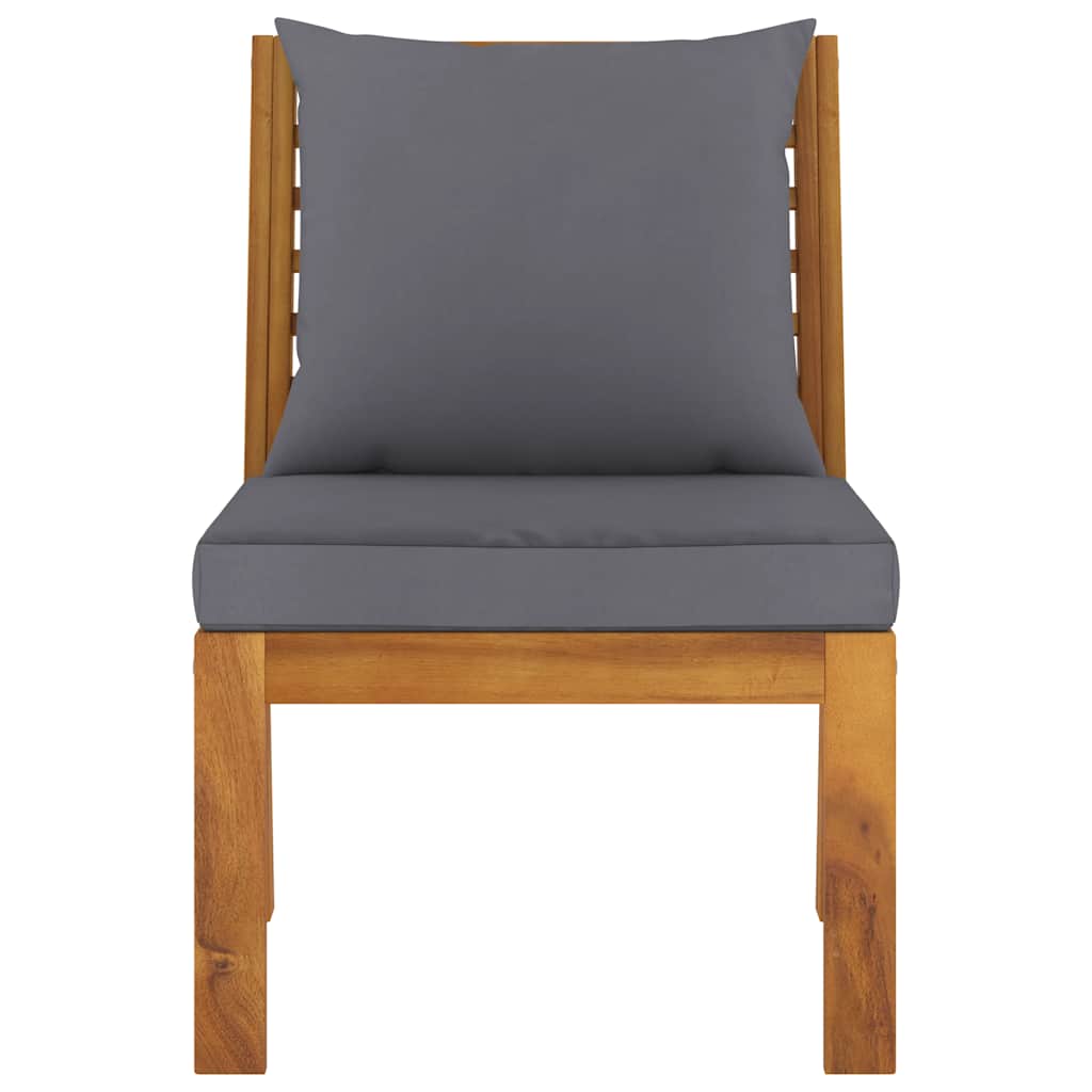 Sectional Middle Sofa with Dark Gray Cushion Solid Acacia Wood