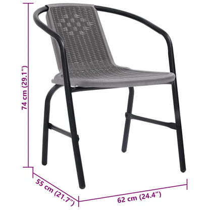 Garden Chair Set of 2 Black Plastic Rattan, Steel Standard