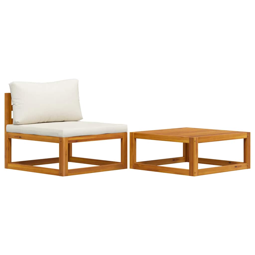 2 Piece Patio Sofa Set with Cushion Solid Acacia Wood