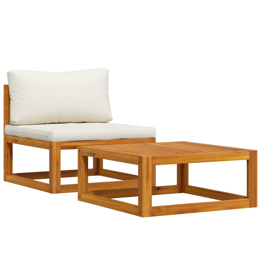 2 Piece Patio Sofa Set with Cushion Solid Acacia Wood